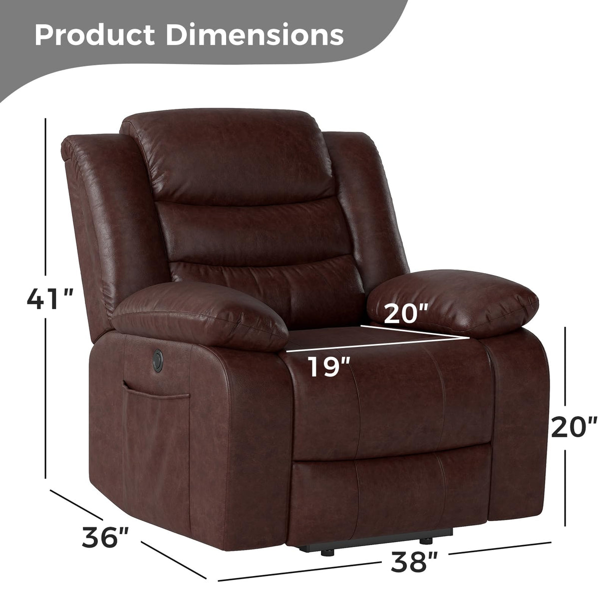 CANMOV Leather Power Lift Recliner Chair with Massage and Heat for Elderly People,Electric Lift Chair for Seniors Reclining Chair Single Sofa Chair for Living Room, Side Pocket,Brown CANMOV