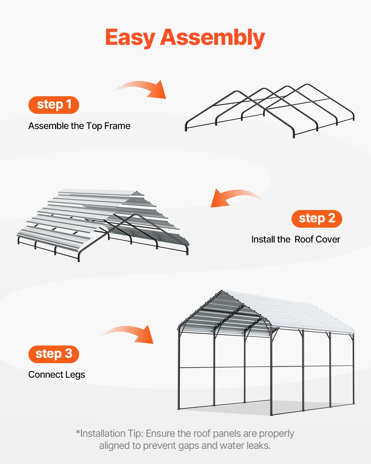 VEVOR Heavy Duty Metal Carport, 10' x 15' Outdoor Carport with Galvanized Steel Frame & Roof, Car Tent Garage Shade with Removable Sidewalls, Multi-Use Car Shelter for Pickup, Boat, Car & Tractors VEVOR