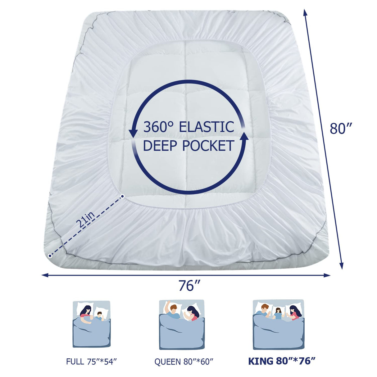 Marine Moon King Mattress Topper, Cooling Pillow Top, Hotel Quality Down Alternative Pillow Topper Cover, Plush Thick Bed Toppers for Back Pain with Deep Pocket Marine Moon