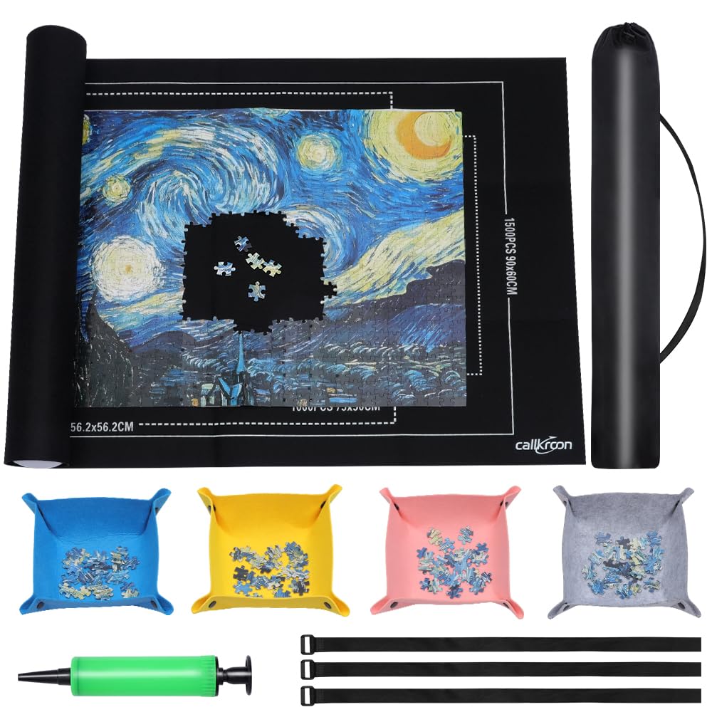 Callkroon Puzzle roll up mat Set of 4 for 500-1500 Piece Puzzles, a Great Gift for Puzzle Lovers, Soft Felt Weave, Easy to Carry When Traveling CallKroon