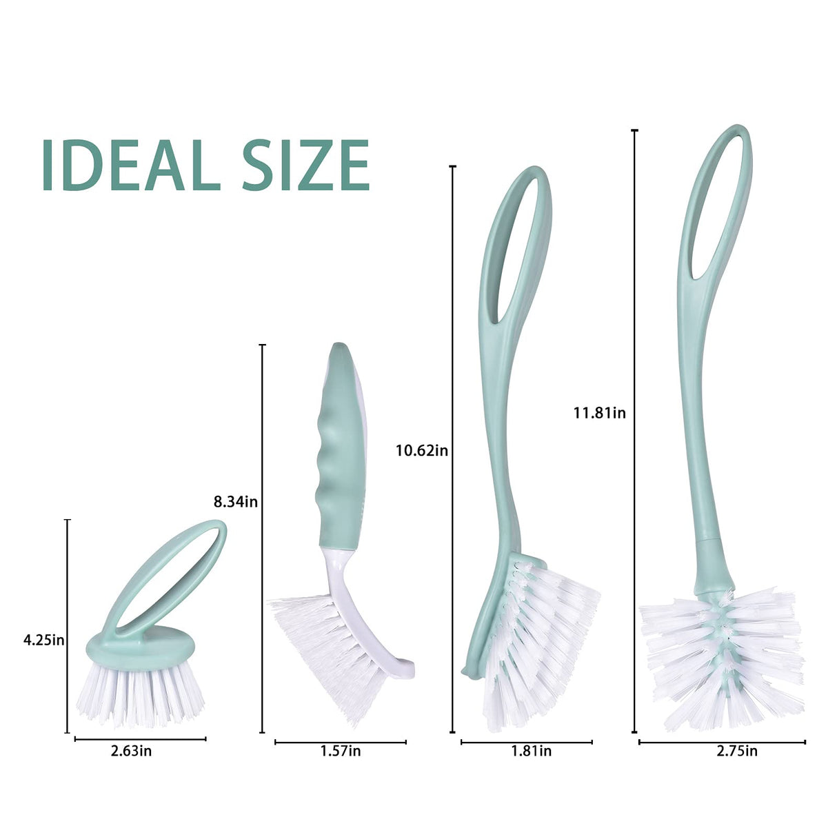Perastra Dish Brush with Handle, Kitchen Dish Scrub Brush Set, 4-Piece Kitchen Cleaning Brush Set for Pots and Bottles, Nordic Green Perastra