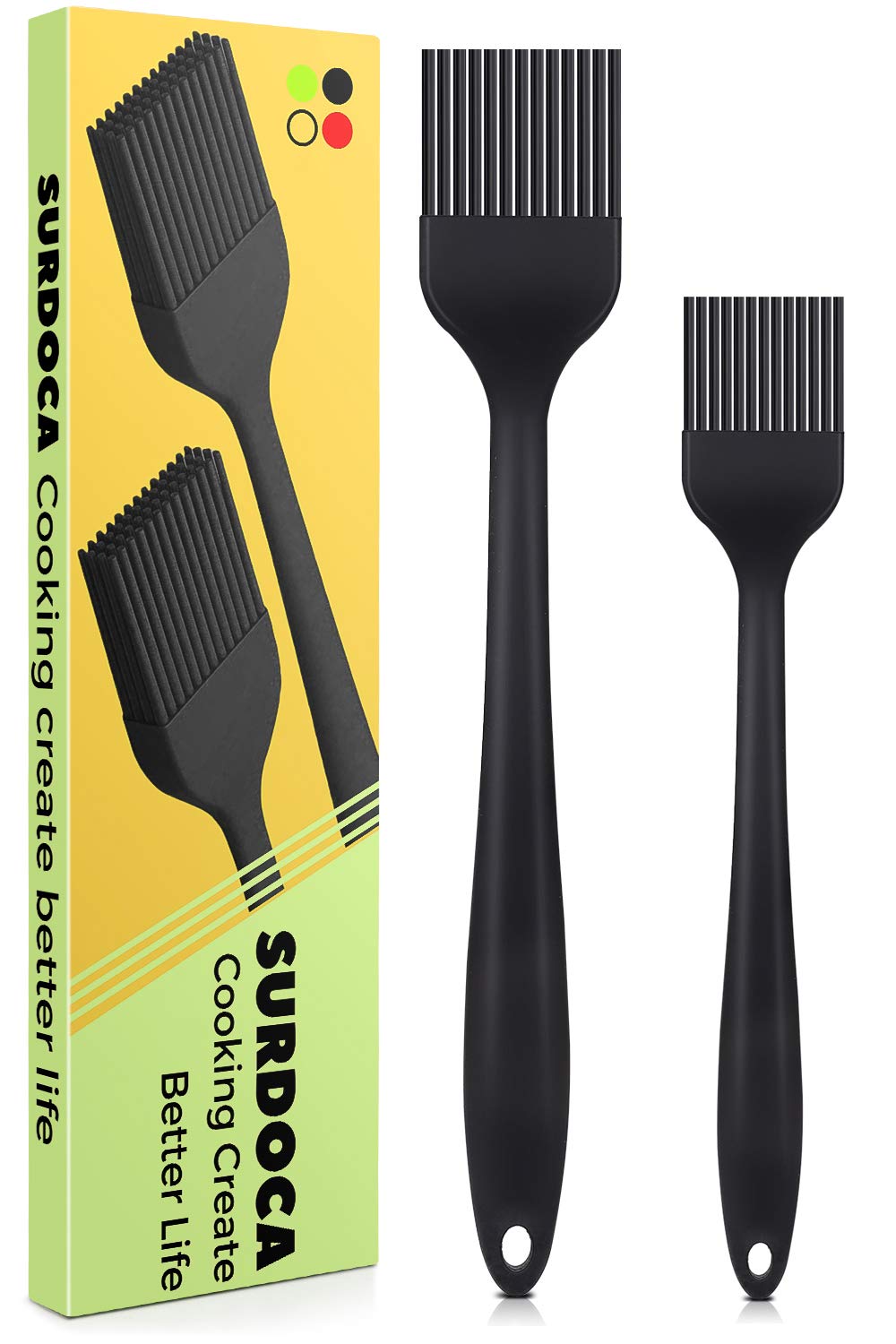 SURDOCA Silicone Pastry Basting Brush - 2Pcs 10 + 8 in Heat Resistant Brush for Baking Cooking Food, BPA Free Kitchen Brush for Sauce Butter Oil, Stainless Steel Core Design for Barbecue BBQ Grilling SURDOCA