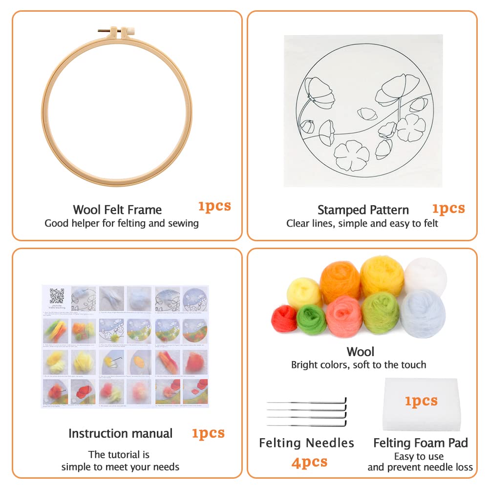 Mayboos Needle Felt Starter Set, Includes Wool Bag, Felting Needles, Foam Pad, Felt Cloth & Instructions, Pastoral Style Kit for Home Decoration Mayboos