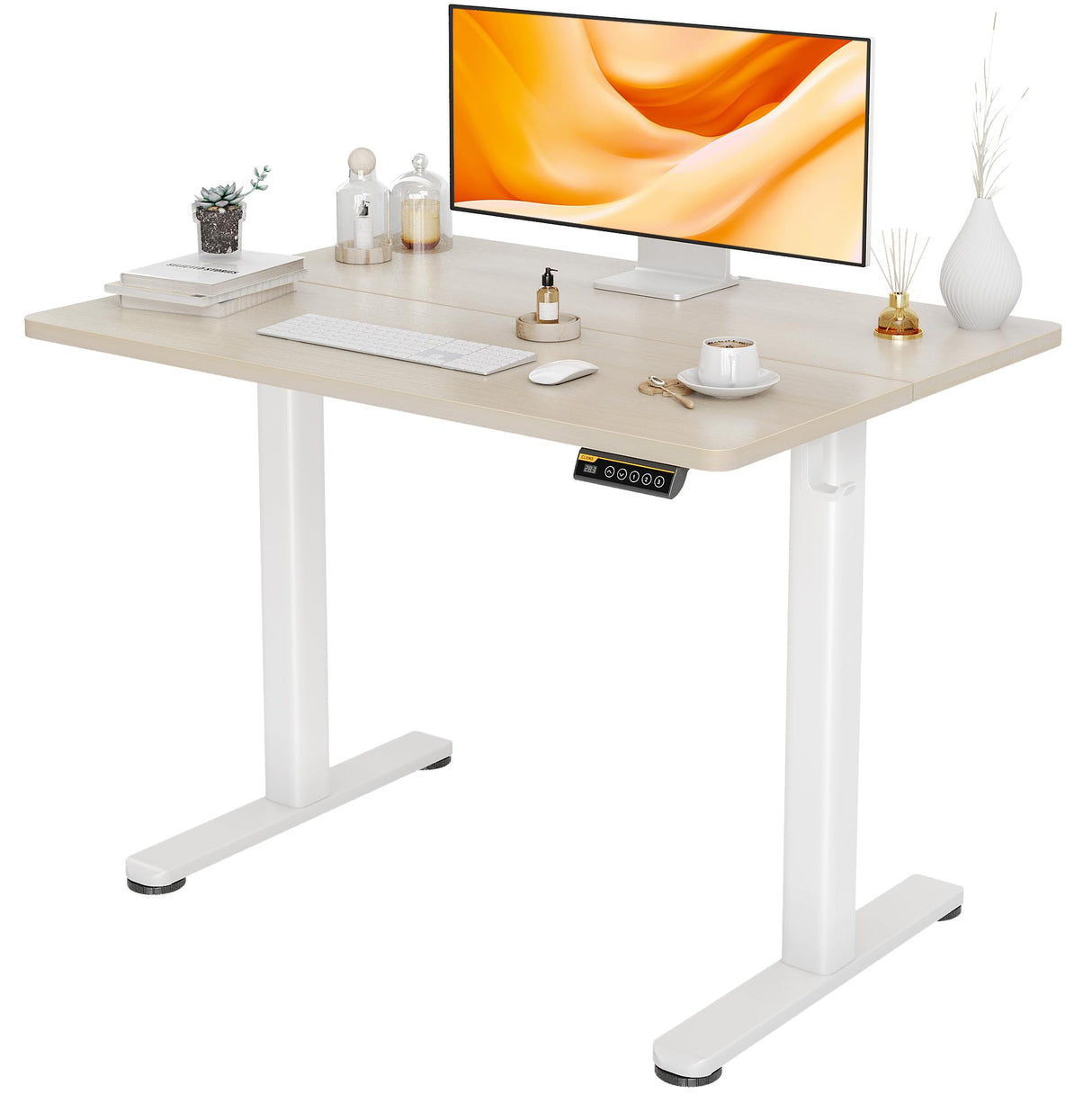 Claiks Electric Standing Desk, Adjustable Height Stand up Desk, 40x24 Inches Sit Stand Home Office Desk with Splice Board, White Frame/Nature Top Claiks