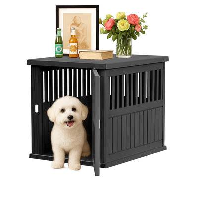 Vixzen Dog Crate Furniture for Small to Large Dogs,Decorative Resin Kennel Indoor,Multifunctional Dog Crate with Locking Buckle,End Table,Durable and Sturdy(Black 29.65 * 21.34 * 25.28)