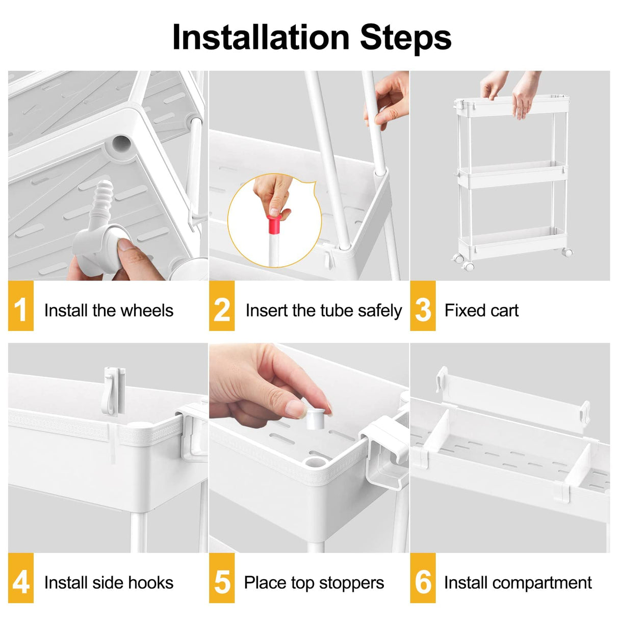 SPACELEAD Slim Storage Cart 3 Tier,Bathroom Organizer Rolling Utility, Mobile Shelving Unit Slide Out for Office, Kitchen, Laundry Room & Narrow Places,White SPACELEAD