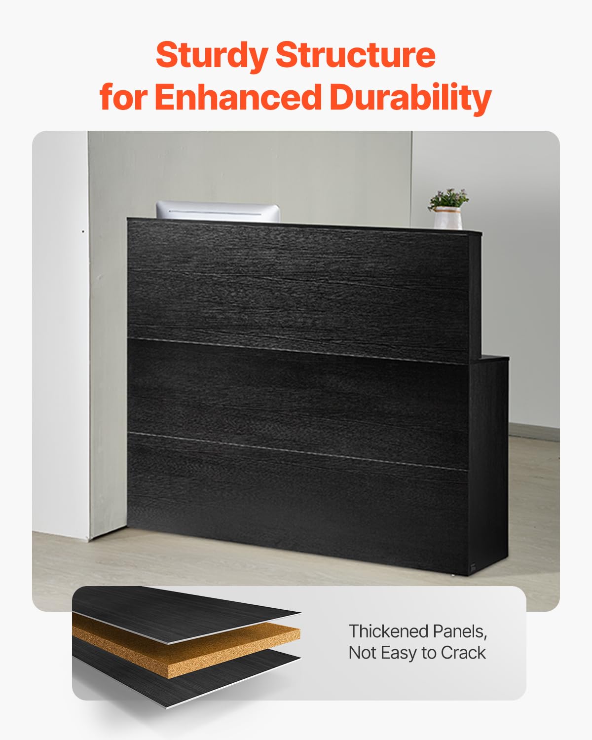 VEVOR Reception Desk, 55Inch L-Shaped Front Counter Table, Office Reception Counter with Drawer Keyboard Tray and Storage Cabinet, for Checkout, Lobby, Beauty Salon & Office, Black VEVOR