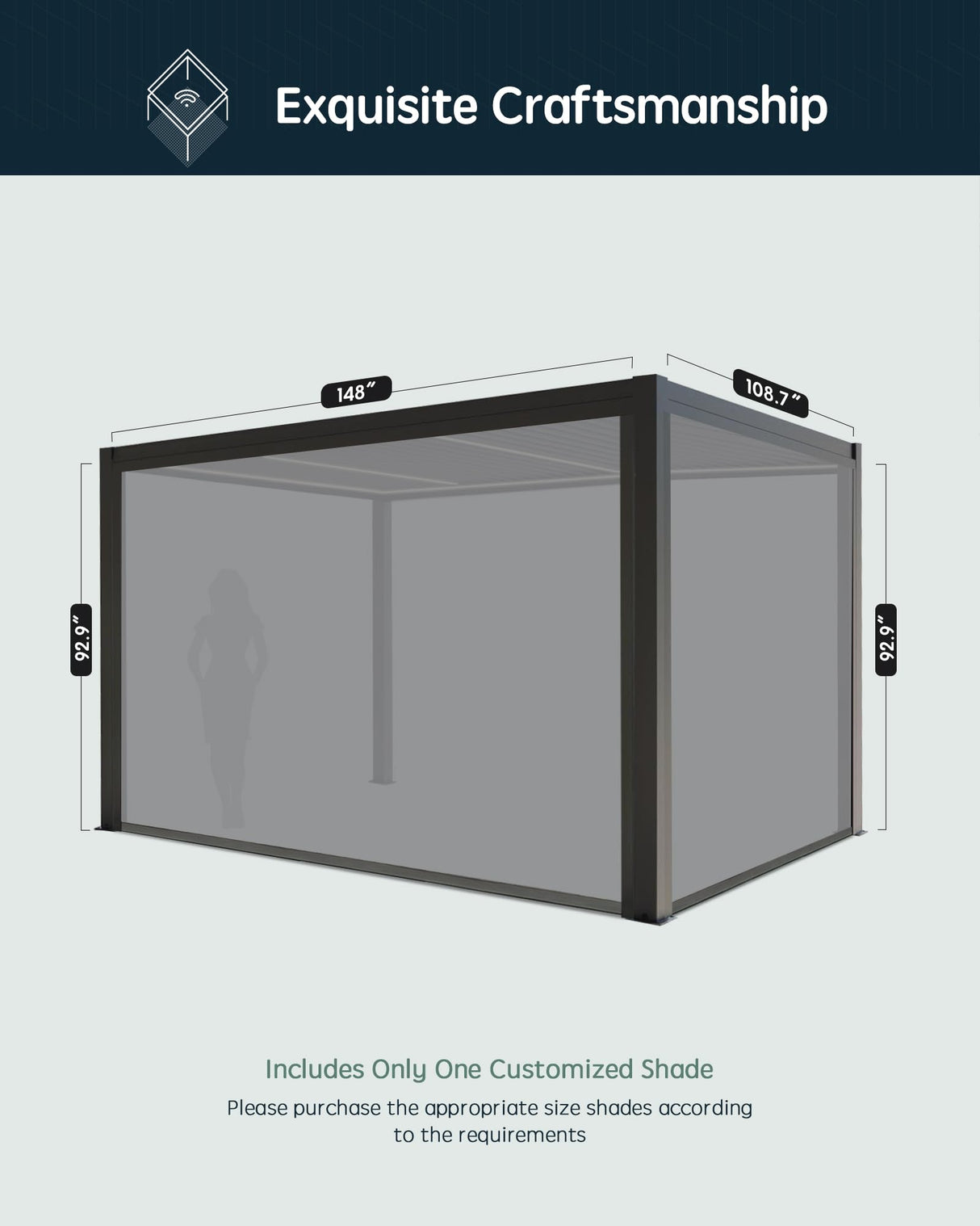 Yoolax Motorized Customized Shade 10Ft for Louvered Pergola, Sun Screen with Remote Control Yoolax