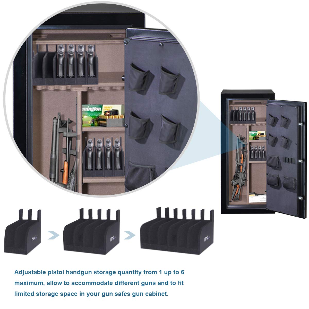 Mind and Action Foam Pistol Rack Handgun Holder for Gun Safe Gun Cabinet Accessories, Customized Gun Storage from 1 up to 6 Firearms MIND&ACTION