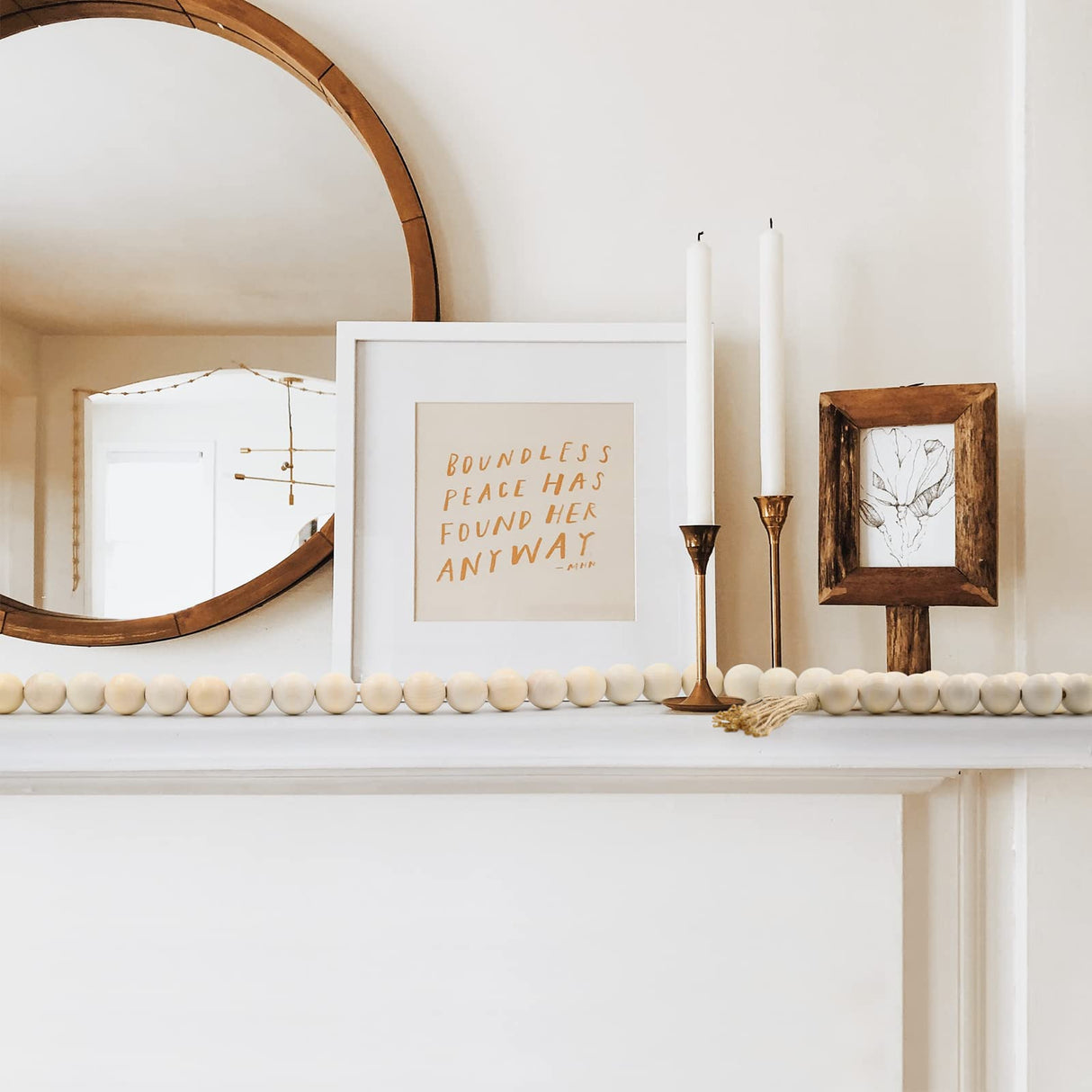 AceList 72in Large Wood Bead Garland Decorative Beads with Tassels, Long Wooden Beads Garland, Coffee Table Decor, Perfect Boho Farmhouse Bookshelf Mantel Tray Centerpiece Ornament (1.5" Diameter) AceList