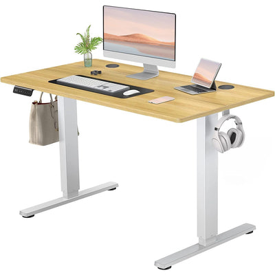 SMUG Standing Desk, Adjustable Height Electric Sit Stand Up Down Computer Table, 48x24 Inch Ergonomic Rising Modern Lift Motorized Gaming Desktop Workstation for Work Home Office, Natural