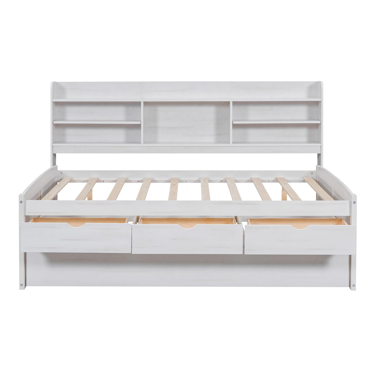 Full Size Storage Daybed with Trundle, Drawers, Bookcase, Solid Wood Full Captain’s Bed Frame for Kids Guests, No Box Spring Needed (White) Harper & Bright Designs