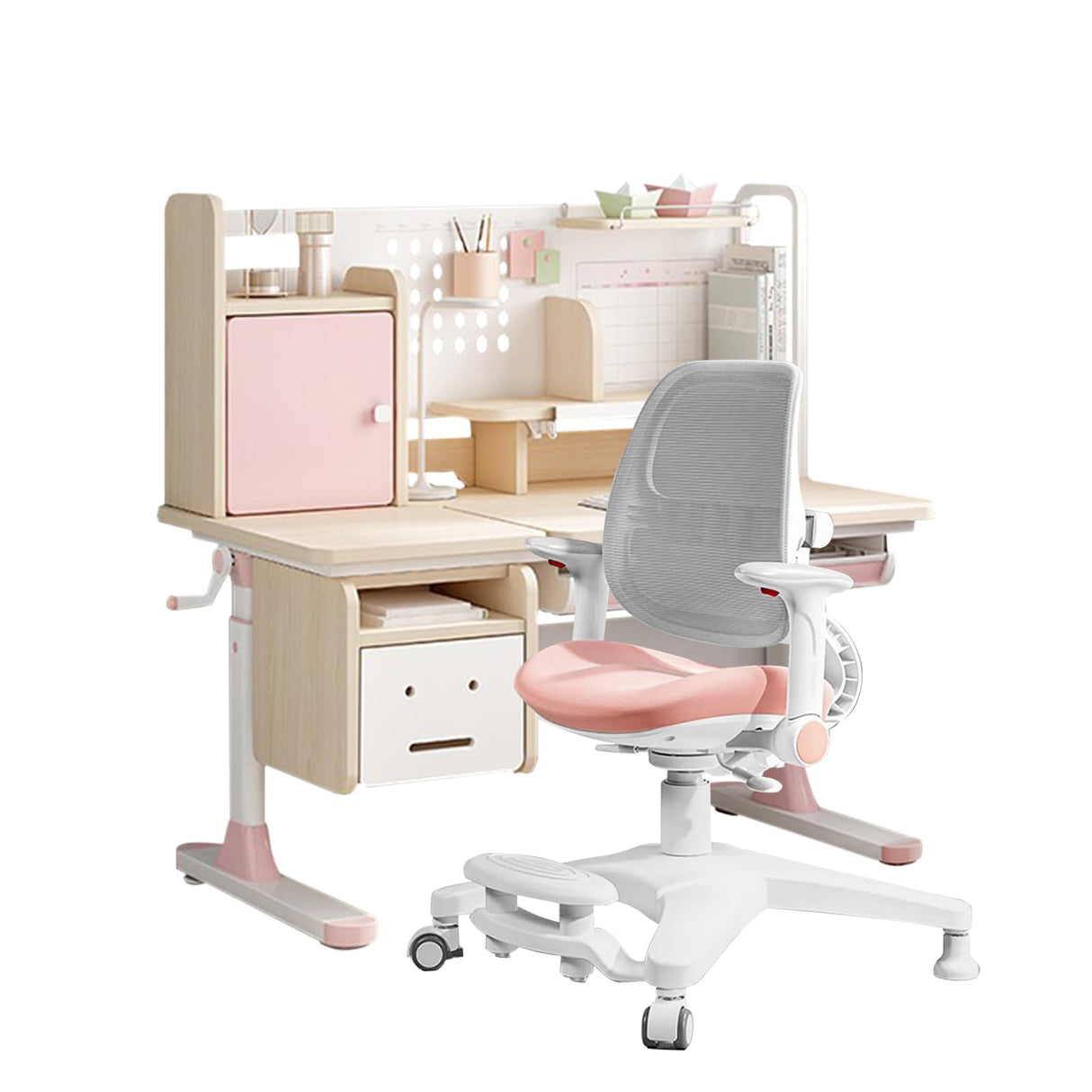 FCD Kids Desk and Chair, Wood Ergonomic Adjustable Multi Function Study Desk and Chair Set, Drafting Table and Computer Station with Tilt Desktop, Tablet Holder, Storage Cabinet and Drawers (Blue) FCD