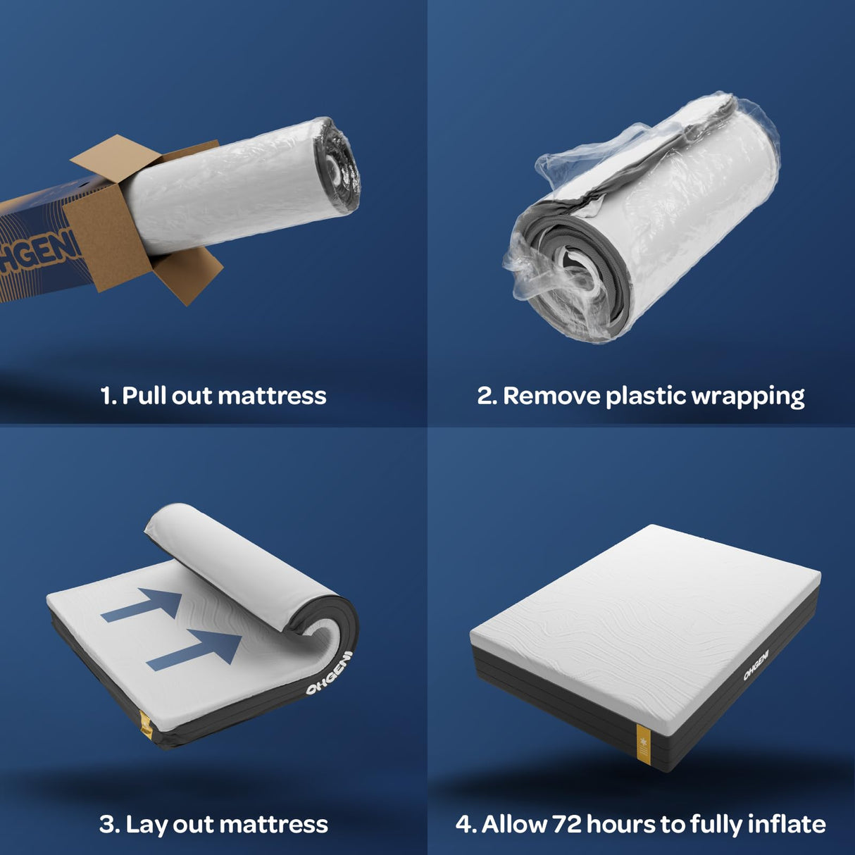 OhGeni 10 Inch Full Size Mattress, Cooling Gel Memory Foam Bed Mattresses in a Box, Cool Touch Surface, Ergonomic Support & Pressure Relief, Medium Feel, CertiPUR-US Certified Foam, Designed in USA OhGeni