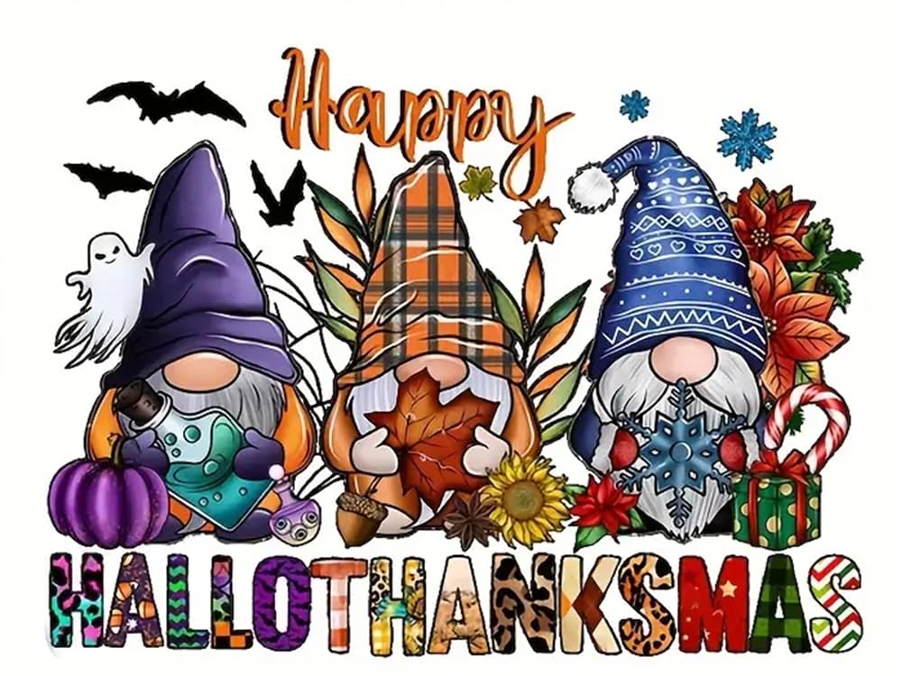 NWQZBYHT Gnome Diamond Art Kits for Adults, Halloween 5D Diamond Painting Kits for Beginners,DIY Round Full Drill Diamond Dots Gem Art for Adults, Paint by Diamonds Pictures Crafts Home Decor 16x12 In NWQZBYHT