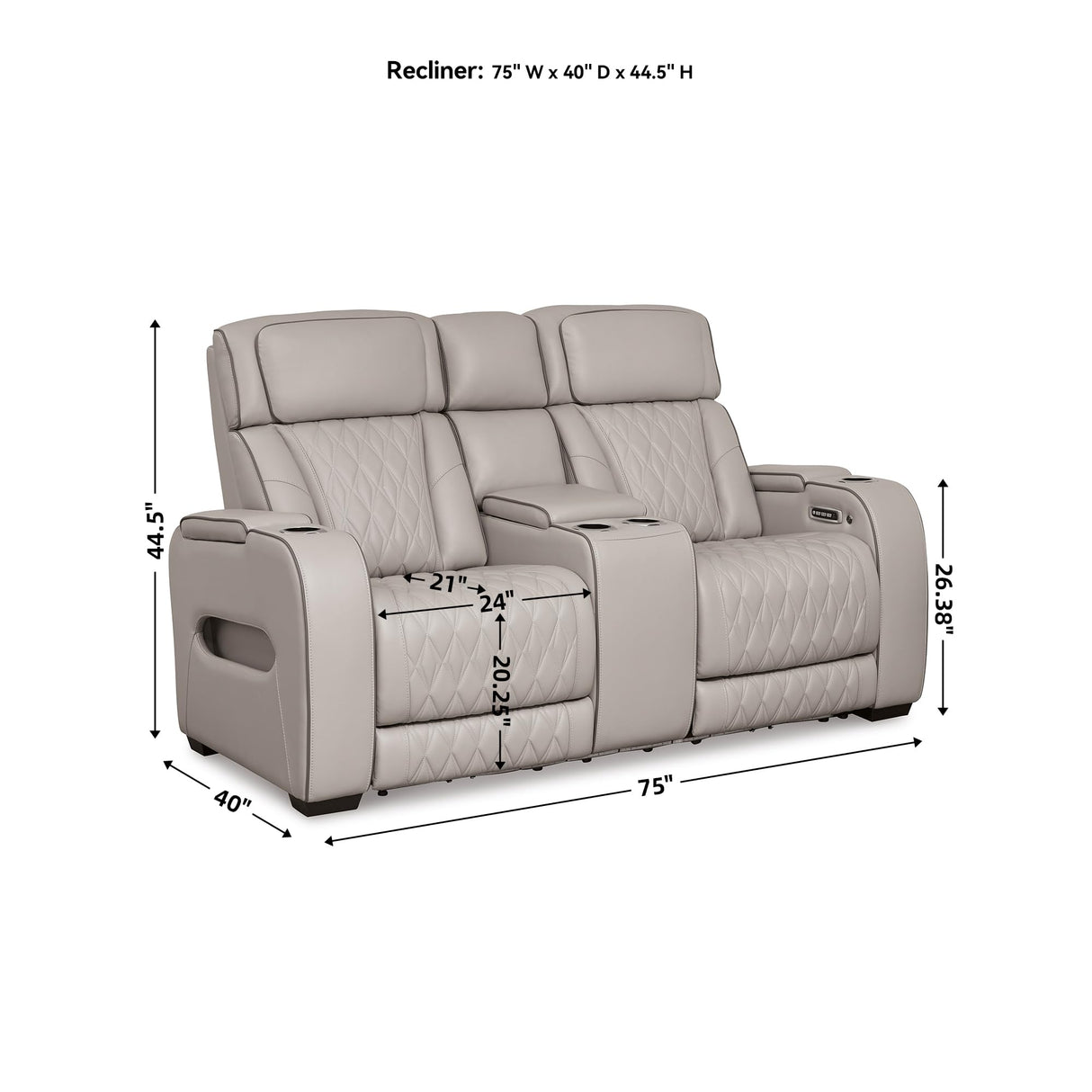 Signature Design by Ashley Boyington Contemporary Leather Match Power Reclining Loveseat with Console and USB Charging Ports, LED Lights and Adjustable Headrest, Light Gray Signature Design by Ashley