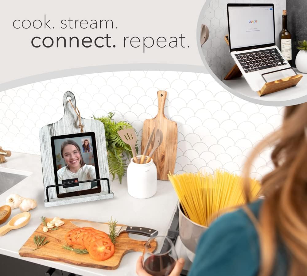 Willow & Croft Premium Cook Book Stand. Farmhouse Cutting Board Stand Cookbook Holder, Recipe Book Holder. Distressed Cookbook Stand for Kitchen Counter. Rustic Home Decor, Adjustable Display Stand. Willow & Croft