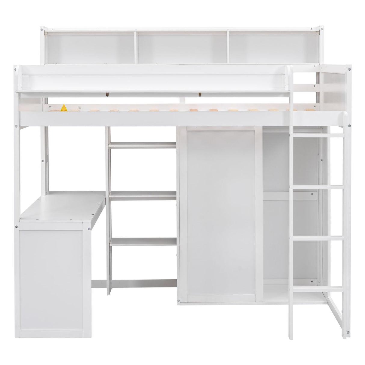 SOFTSEA Twin Loft Bed with Desk, Wardrobe, and Bookcase in White for Space-Saving Style SOFTSEA