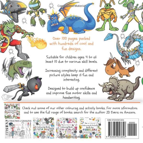 The Ultimate Colouring Book for Boys & Girls - Dragons Dinos Robots Ninjas: Fantasy for Children Ages 4 5 6 7 8 9 10 - big, squared format - over 100 pages (The Ultimate Books Series) WoodArtSupply