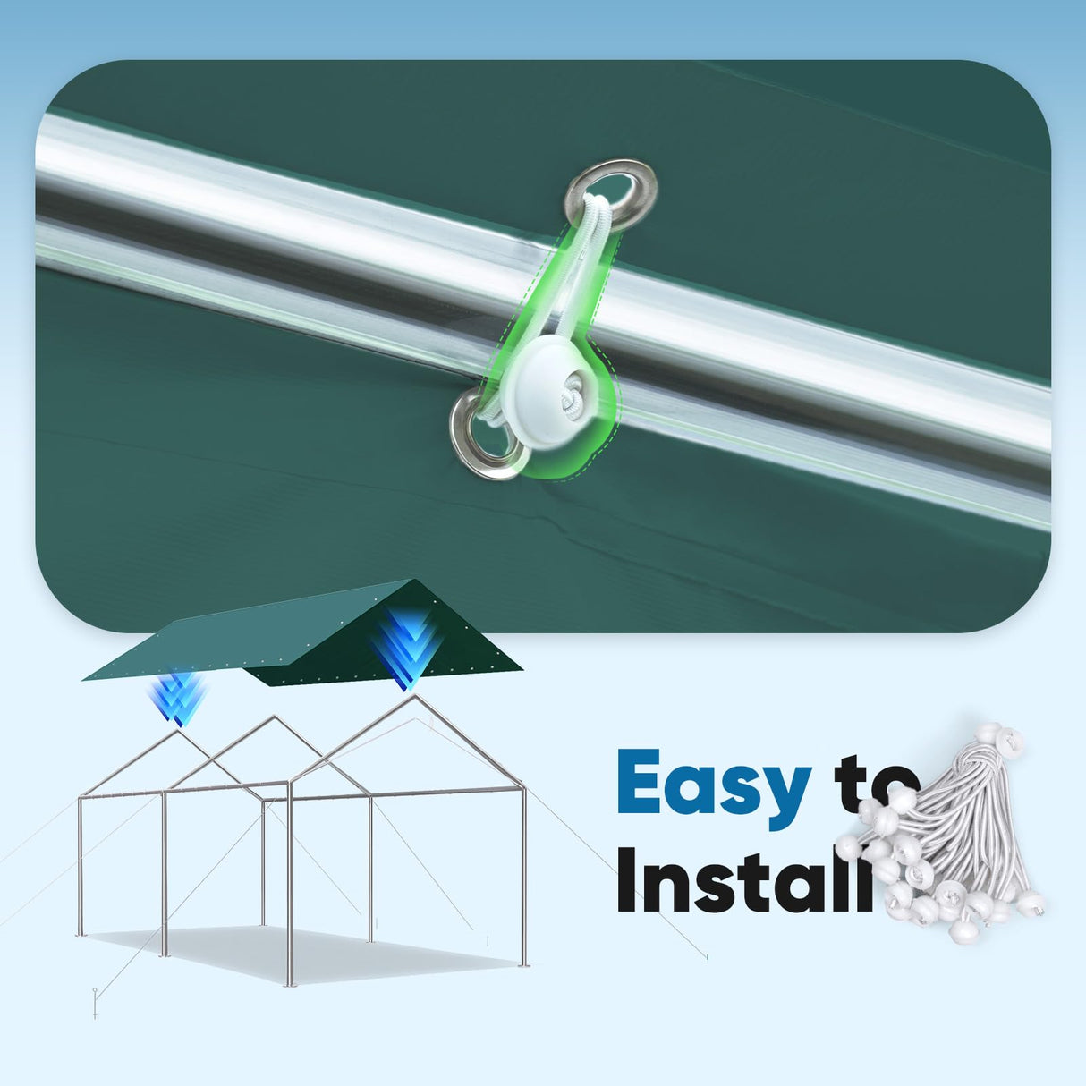 Quictent Carports Replacement Tarp Canopy Top Cover with Bungees Balls, for 10x20 ft Garage Party Tent Shelter - Green, One Roof Only Quictent