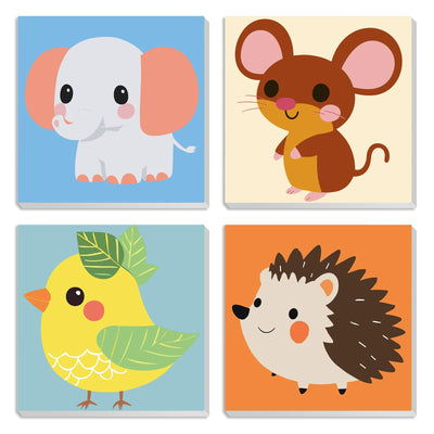 MXJSUA 4 Pack Cute Animals Paint by Numbers Kit with Framed Canvas for Ages 6-12 Kids, Elephant Paint by Numbers Kits for Children Beginners, Acrylic Oil Painting for Home Wall Decor Gift (8x8 inch)