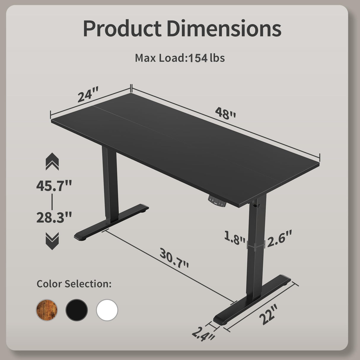 Agilestic Electric Standing Desk, 48 x 24 Inches Height Adjustable Desk, Sit Stand up Desk for Work Office Home, Ergonomic Rising Gaming Computer Table with Memory Preset, Black Agilestic