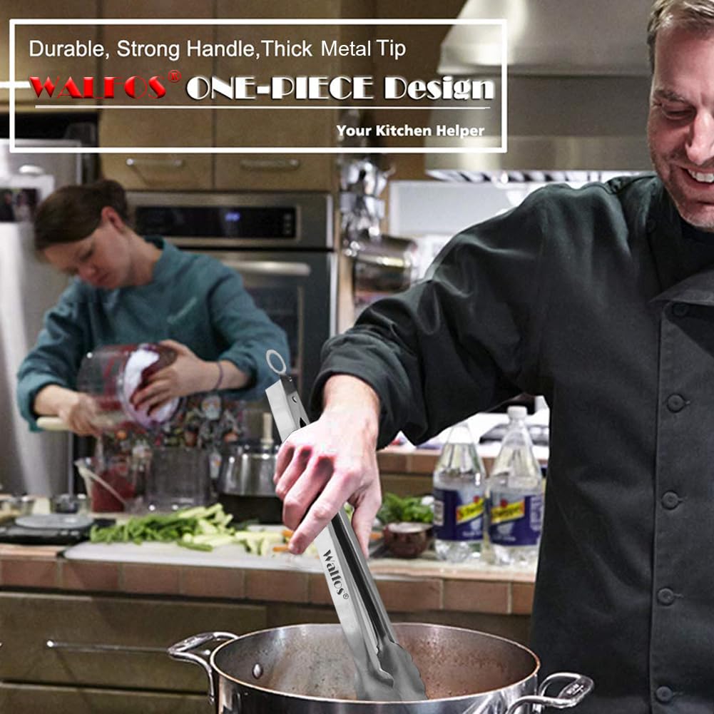 Walfos Kitchen Tongs for Cooking, 600℉ Heat Resistant Stainless Steel Tongs, All Metal Heavy Duty Tongs For Food,BBQ Grilling - 7 ,9 and 12 Inch,Set of 3 Walfos