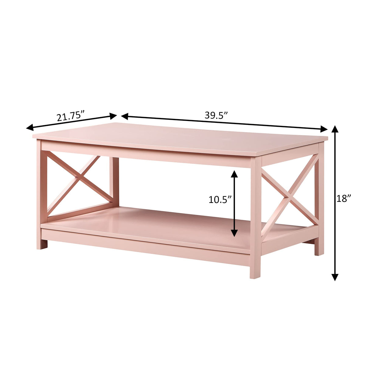 Convenience Concepts Oxford Coffee Table with Shelf, Blush Pink Convenience Concepts