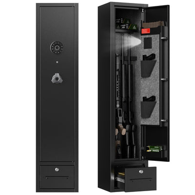 Zevemomo 4 Gun Safes, Rifle Safe Long Gun Safe for Home, Quick & Easy Access Gun Cabinets for Home Rifle and Pistols with LED Light & Drawer, Electronic Lock