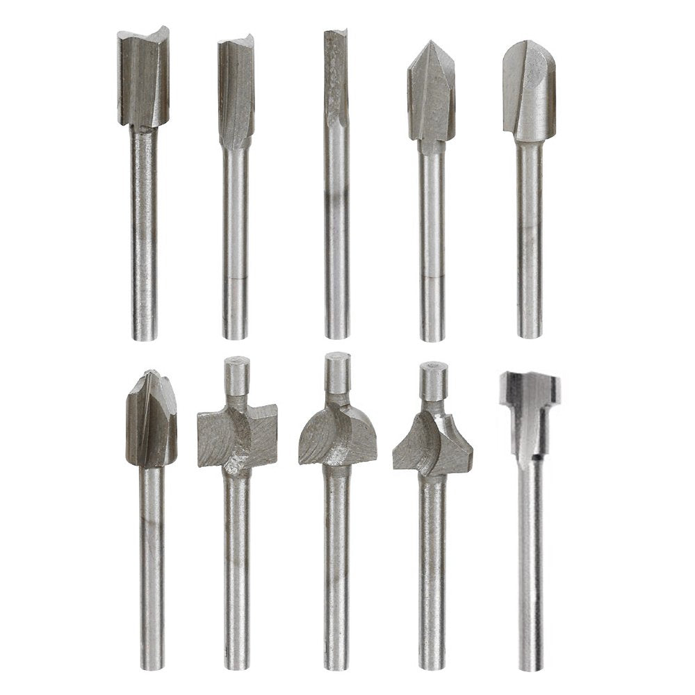 Yakamoz 10Pcs 1/8" Shank Titanium-Coated Router Bit Set Carbide Engraving Milling Cutter Trimming Bits for DIY Woodworking Carving Drilling Rotary Tools YAKAMOZ