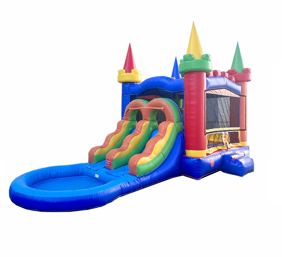 Inflatable Bounce House with Slide for Kids - Backyard Modular Rainbow Castle Combo Bouncer with Water Pool, Outdoor Toys, Jumpers for Kids - Bounce House with Blower & Stakes - 12' x 12' Area Pogo Bounce House