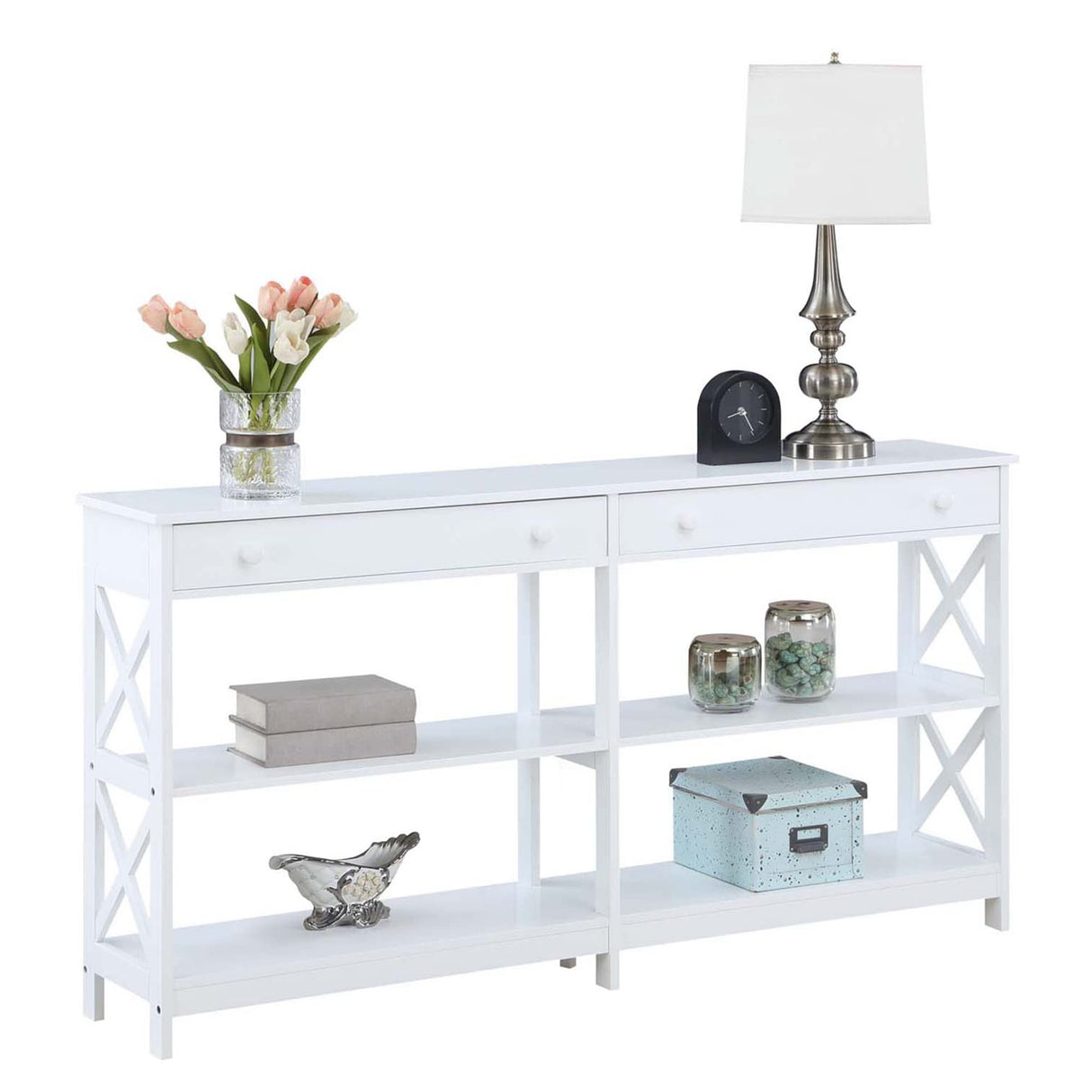 Convenience Concepts Oxford 2-Drawer Console Table with Shelves, 60", White Convenience Concepts