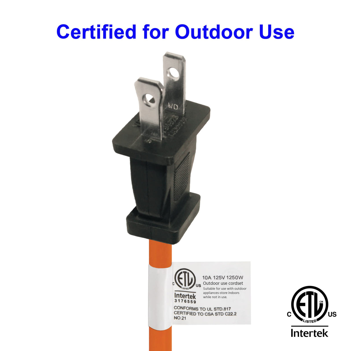 Clear Power 100 ft Outdoor Extension Cord 16/2 SJTW, 2-Prong Polarized Plug, Orange, Water & Weather Resistant, Flame Retardant, General Purpose Power Cord for Lawn & Garden DCOC-0189-DC Clear Power