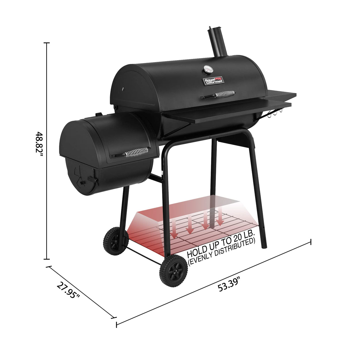 Royal Gourmet CC1830S 30" BBQ Charcoal Grill and Offset Smoker | 811 Square Inch cooking surface, Outdoor for Camping | Black Royal Gourmet