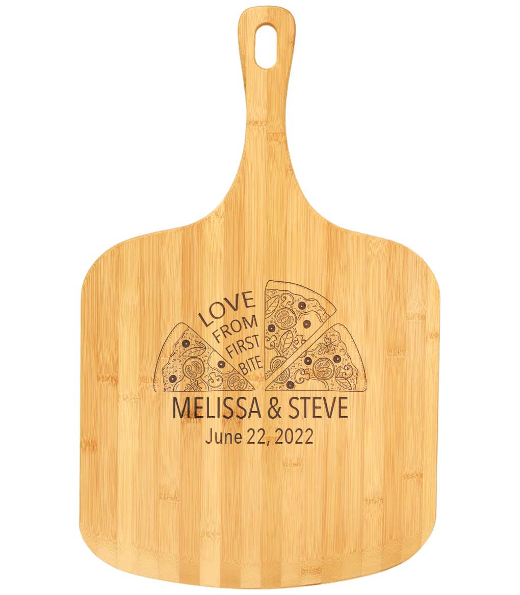 Personalized Bamboo Pizza Board with Handle Customized Wood Serving Cutting Pizza Board with Engraved Custom Name Monogram – Wedding, Anniversary, Housewarming, Birthday, Mom, Dad Gift WoodArtSupply