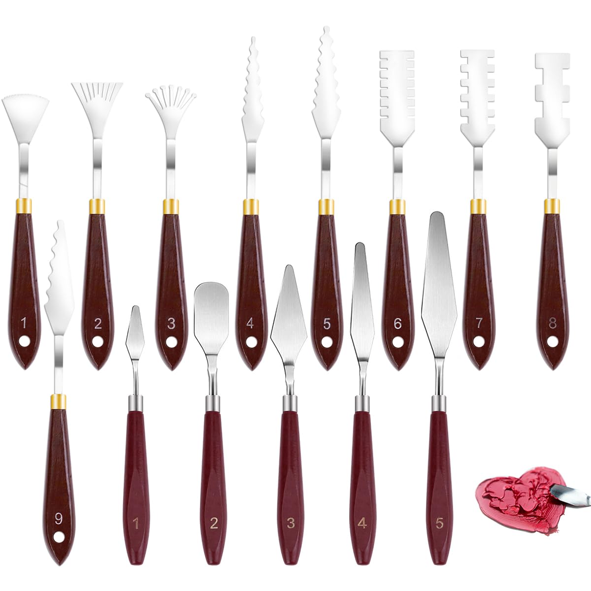 14Pcs Palette Knife Set, FHDUSRYO Stainless Steel Painting Knife, Painting Spatula Pallet Knives with Wood Handle, Oil Painting Accessories for Color Mixing, Oil, Canvas, Acrylic Painting FHDUSRYO