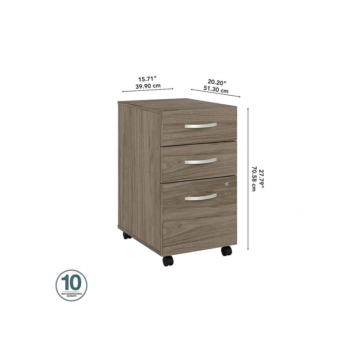 Bush Business Furniture Studio C 3-Drawer Mobile Vertical File Cabinet, Letter/Legal Size, Lockable, Modern Hickory (SCF216MHSU) Bush Business Furniture