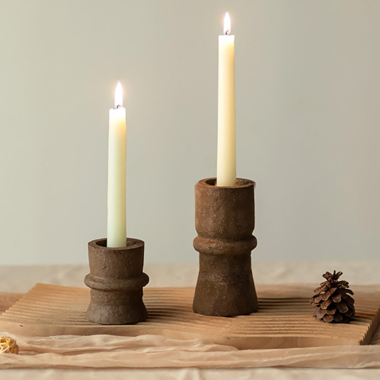 Romadedi Candlestick Holders Boho Decor: Taper Candle Holders Paper Mache for Living Room Morden Decorations Candle Stick Dining Table Centerpiece Fireplace Home Decoration Brown Romadedi