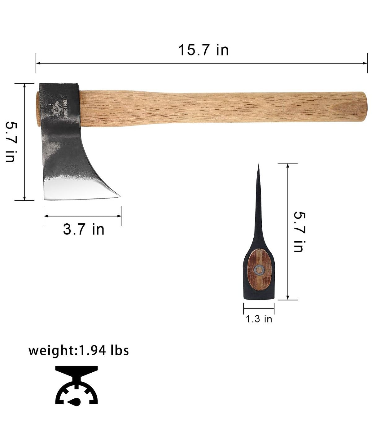 WICING 15.7" Throwing Axe, 1065 Manganese Steel Throwing Hatchet Beech Wood Handle for Axe Throwing Competitions - 3 Pack WICING
