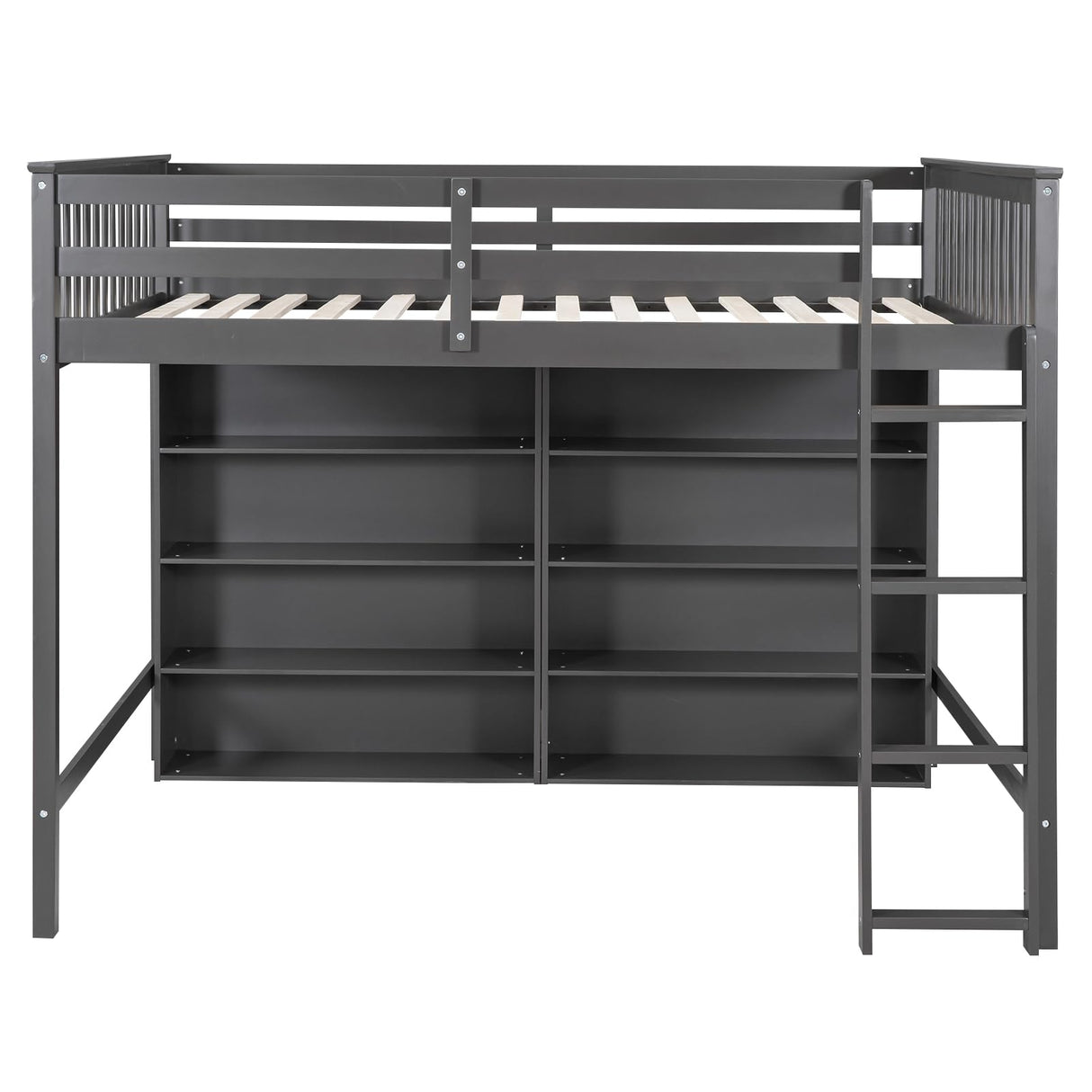 Harper & Bright Designs Gray Full Size Loft Bed with Storage Shelves and Built-in Ladder Harper & Bright Designs