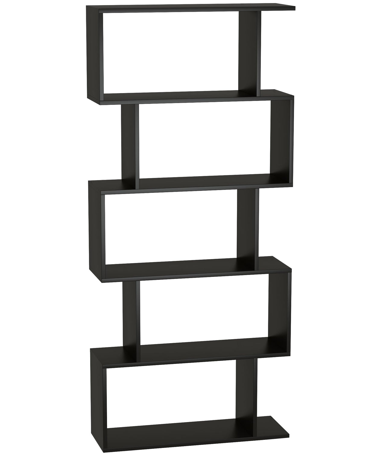 Yusong Bookshelf 5-Tier, Geometric Bookcase S Shaped Book Shelves for Bedroom, Modern Wood Decorative Display Shelf Book Case for Home Office, Black Yusong
