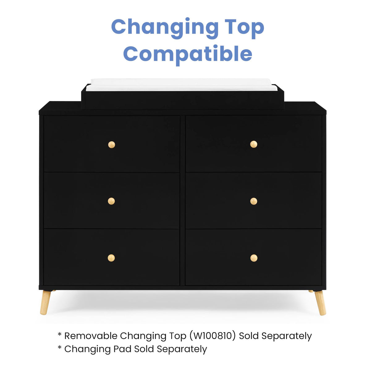 Delta Children Essex 6 Drawer Dresser, Black/Natural Delta Children