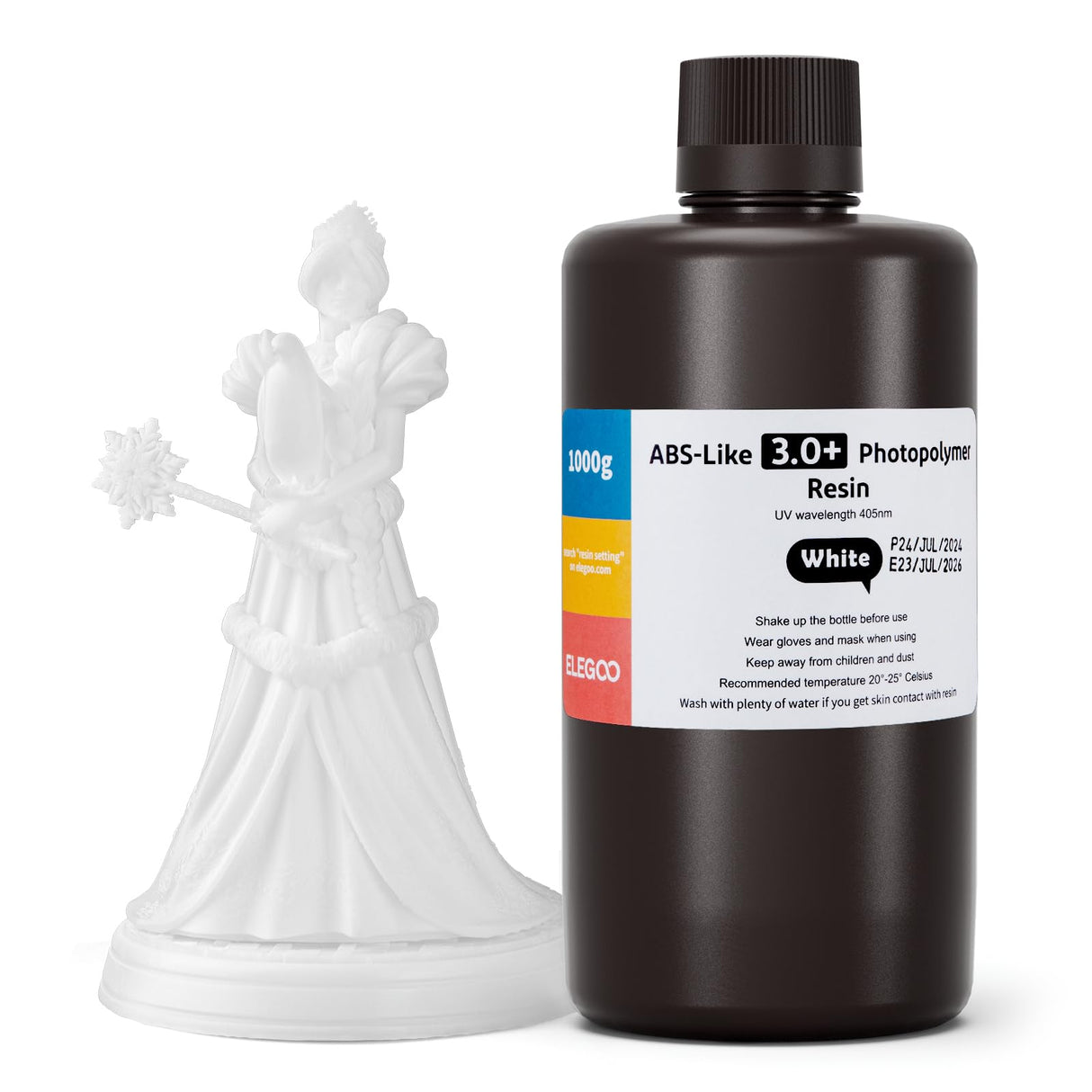 ELEGOO ABS-Like 3.0+ 3D Printer Resin White 1000g, High Heat-Resistance 3D Printing Resin, Lower Viscosity and Shrinkage, 405nm LCD UV-Curing for MSLA/LCD/DLP 3D Printer ELEGOO