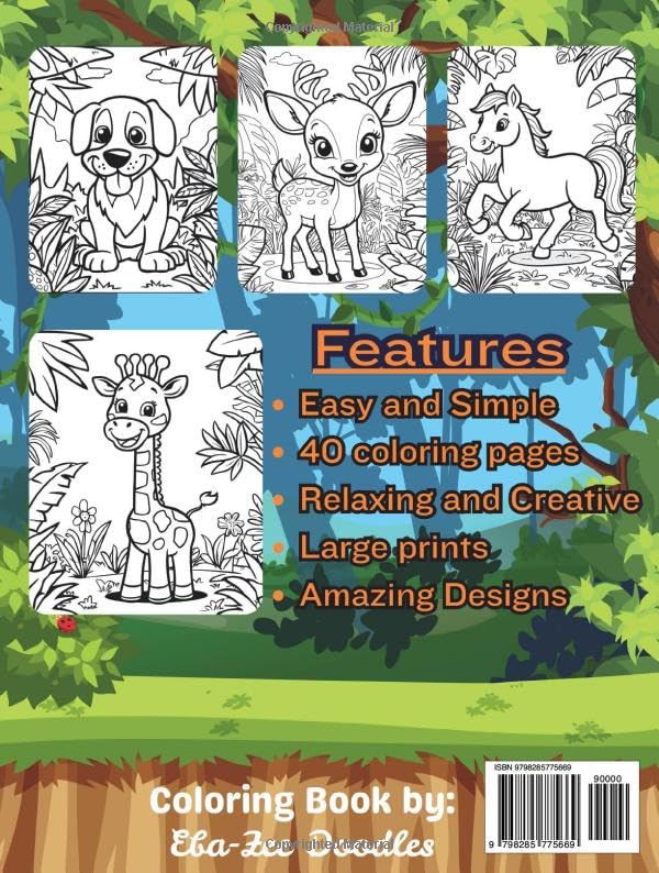 Cute Jungle Animals: Kids coloring book WoodArtSupply
