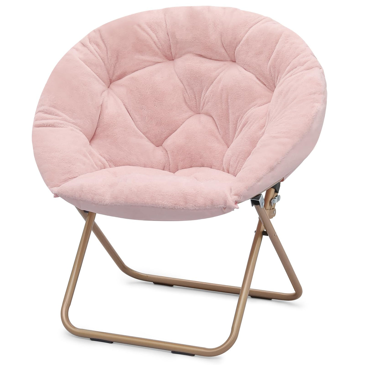 Athena Collection Comfy Saucer Chair Folding Cozy Chair for Bed Room Living Room Accent Chair Faux Fur Reading Chair Foldable Metal Frame Lazy Chair Moon Chair for Adult, Pink Athena Collection