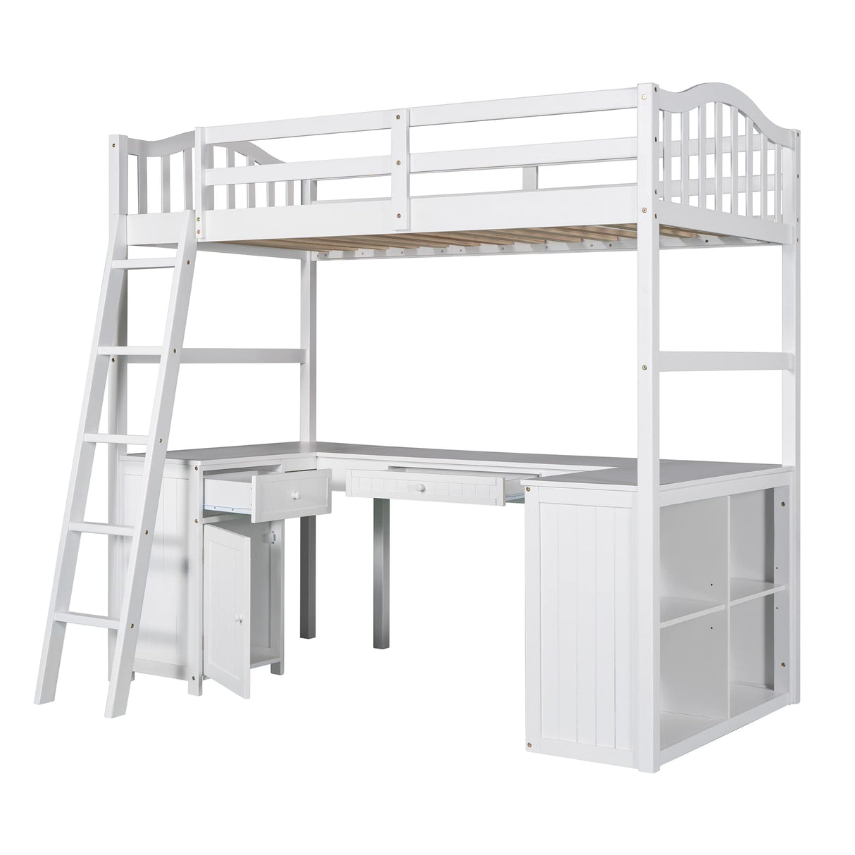 Harper & Bright Designs Twin Loft Bed with Desk, Wooden Loft Bed Frame with Storage Drawers, Cabinet, Shelves, for Kids Teens Adults (Twin Size, White) Harper & Bright Designs