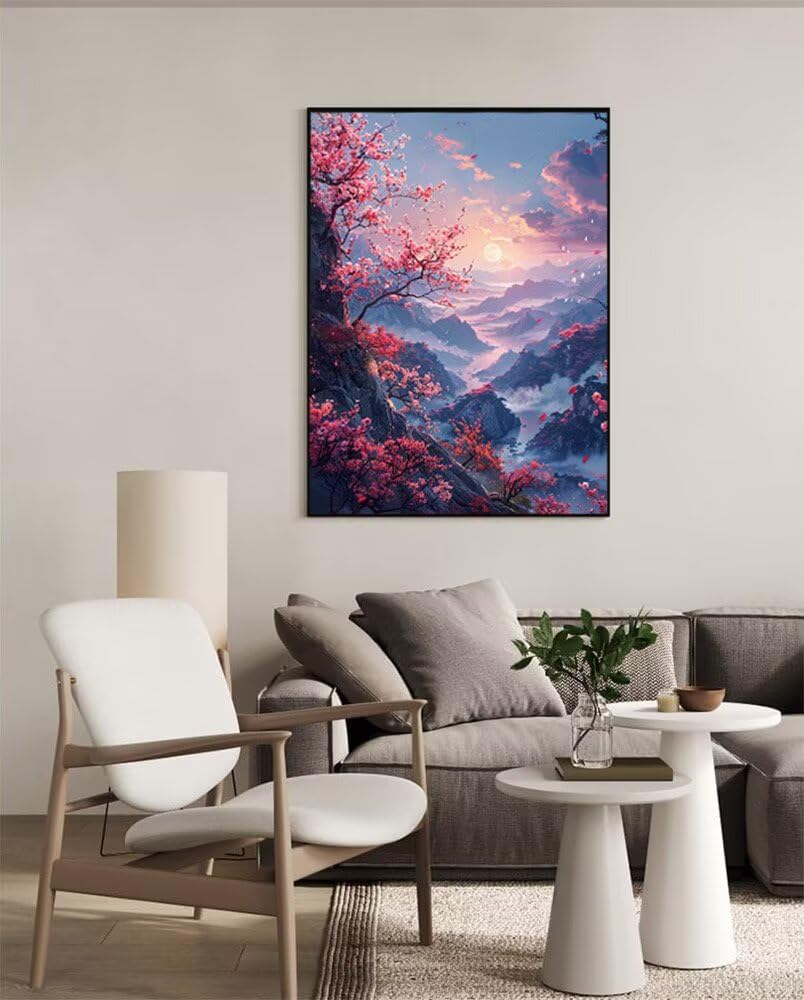 5D Diamond Painting Landscape Diamond Art Kits for Adults, Cherry blossom Diamond Art Kits, Square Drill Diamond Painting, DIY Full Drill Diamond Dots Gem Art Paintings, Home Wall Decor 20x28in k-3 Peepezo