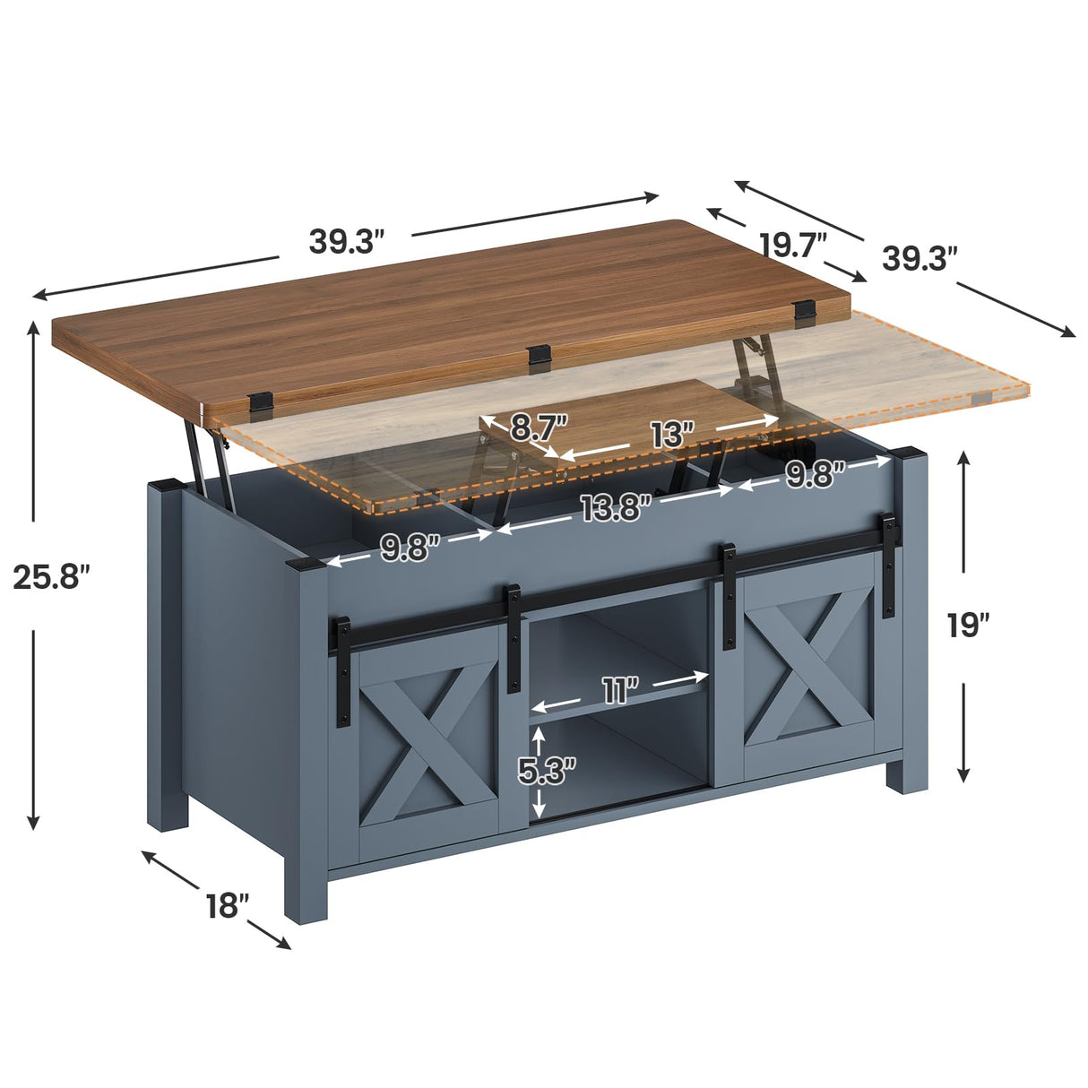 SEDETA Lift Top Coffee Table, 4 in 1 Multi-Function Convertible Coffee Tables with Storage and Hidden Compartment, Farmhouse Coffee Table Converts to Dining Table for Living Room, Blue SEDETA