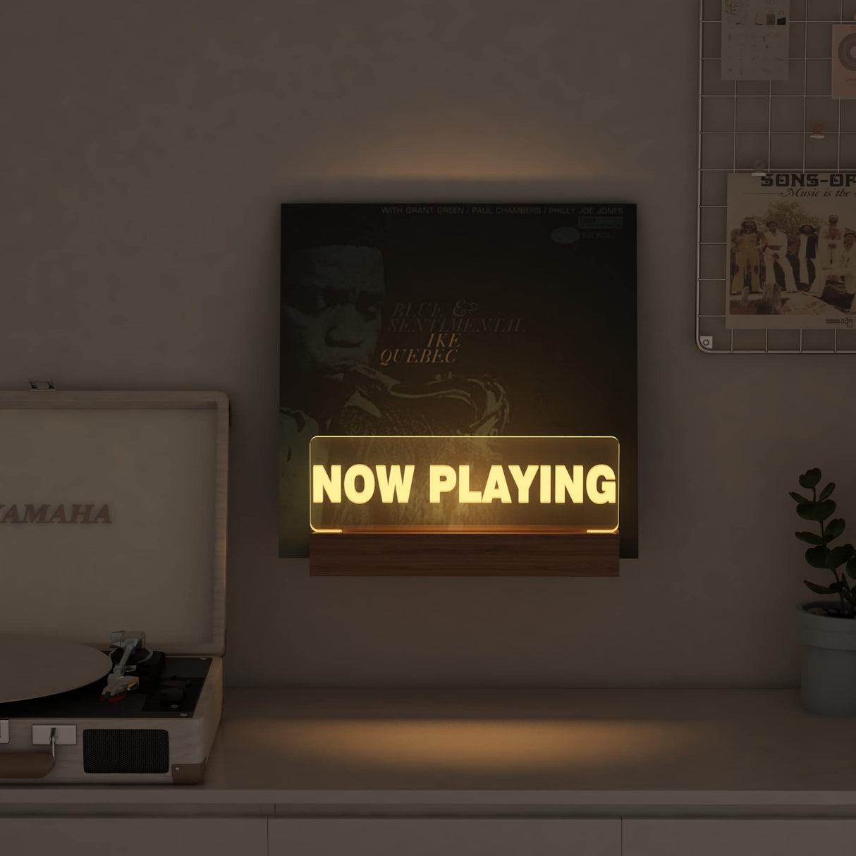 Lampeez Light up Now Playing Vinyl Record Stand Wall Mount,Now Spinning Record Player Stand, Wooden Acrylic Holder for Vinyl Album Display Lampeez