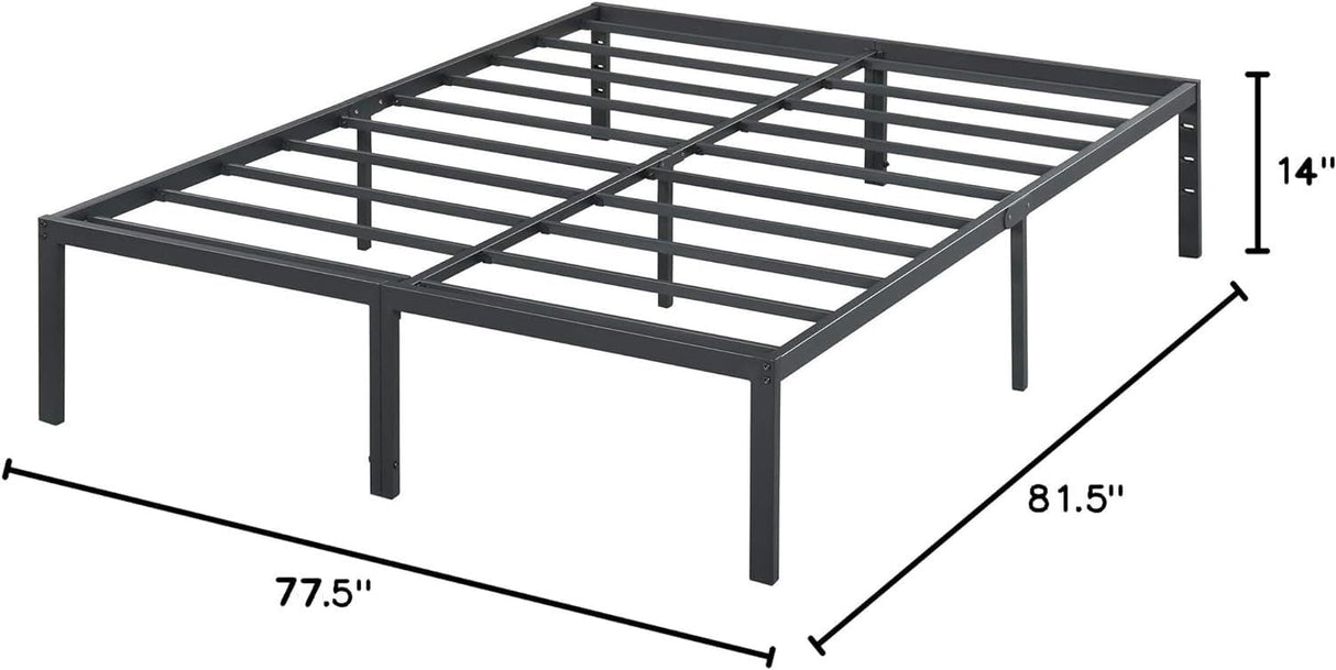 Olee Sleep 14 Inch Heavy Duty Steel Slat Anti-Slip Support, Easy Assembly Platform Bed Frame, Noise Free Steel Mattress Foundation, Maximum Storage, No Box Spring Needed, Black, King Size Olee Sleep
